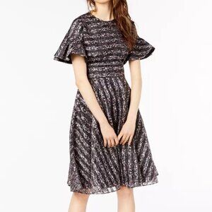 Jill Jill Stuart Printed Ruffled-Sleeve Dress Black Pink Size 8 Women's NWOT